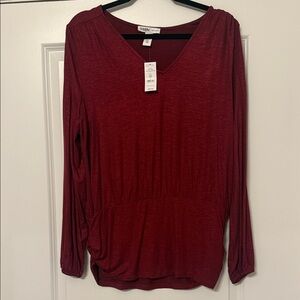 White House Black Market Burgundy Long Sleeve Top